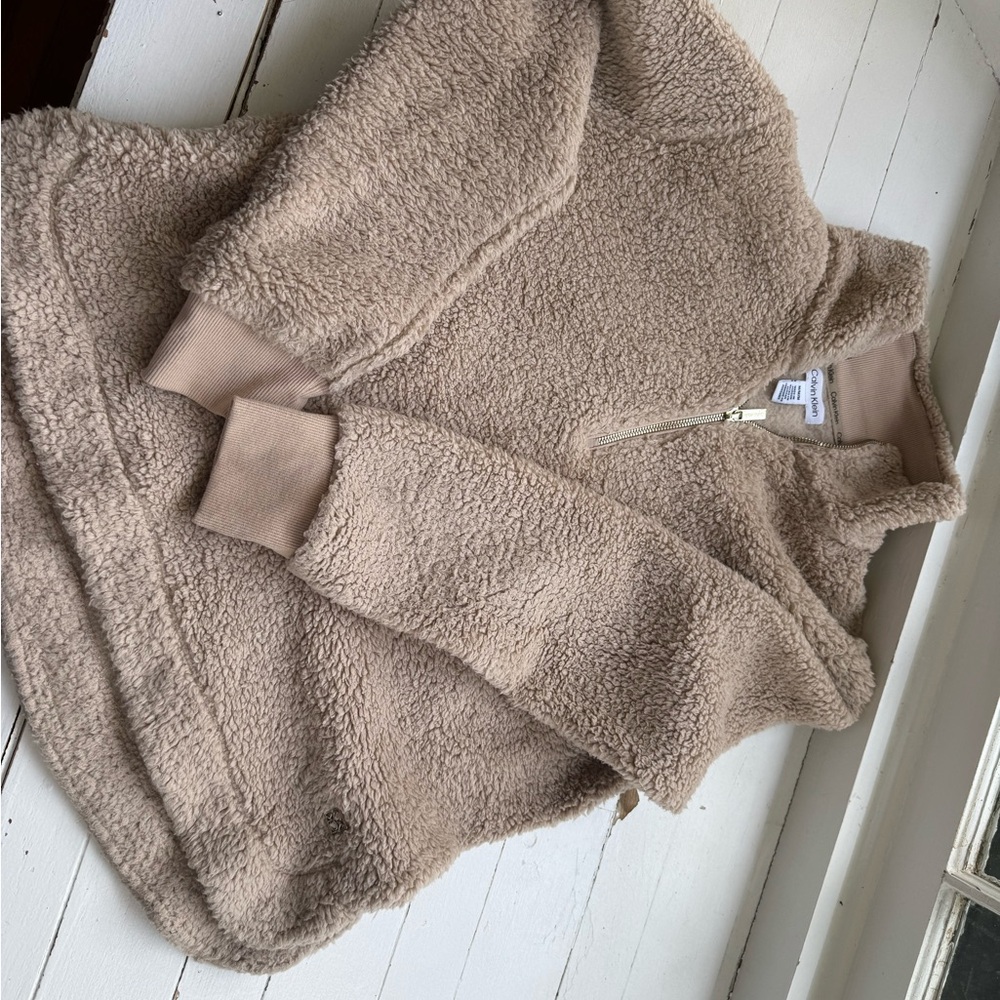 Calvin Klein Women's Teddy Bear 1/4  Zip Sherpa Top Jacket size Medium.